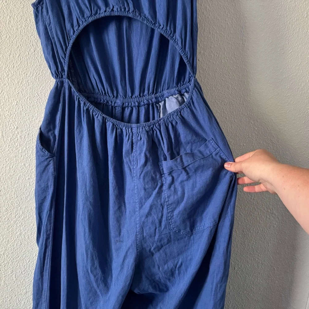 Universal Thread Blue Jumpsuit V Neck Open Back Wide Leg XL Boho Effortless Chic - Picture 10 of 16